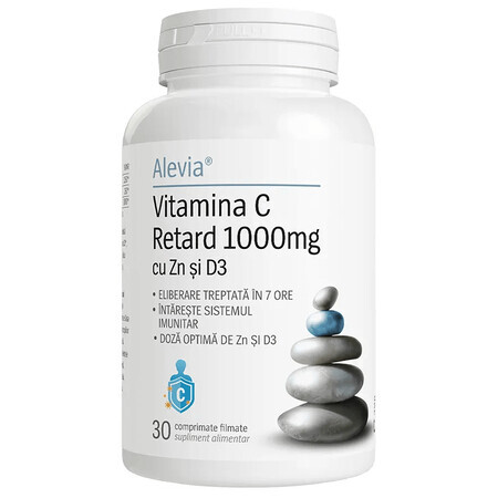 Vitamine C Retard 1000mg avec Zn et D3, 30 comprimés pelliculés, Alevia