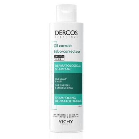 Vichy Dercos Oil Correct Shampooing normalisant pour cheveux et cuir chevelu gras, 200 ml