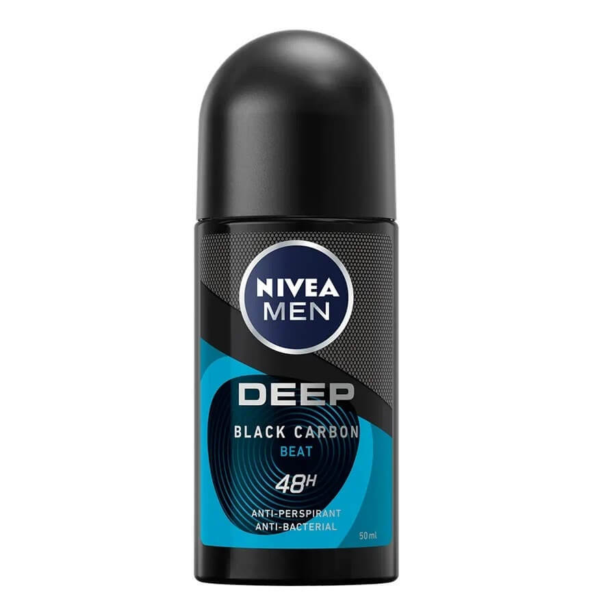 Nivea Men Deep Black Carbon Beat Antiperspirant Roll-on avec anneaux actifs, 50ml