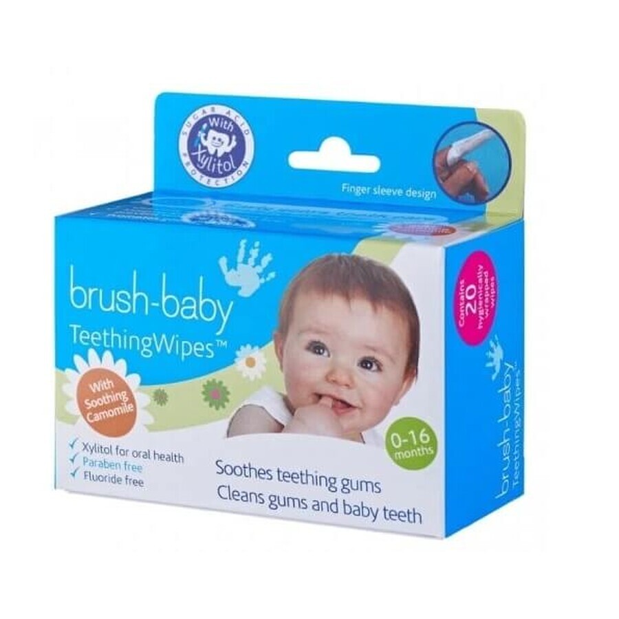 Brush-BabyToallitas para la dentición Toallitas higiénicas de manzanilla para niños de 0-16m, 20 unidades