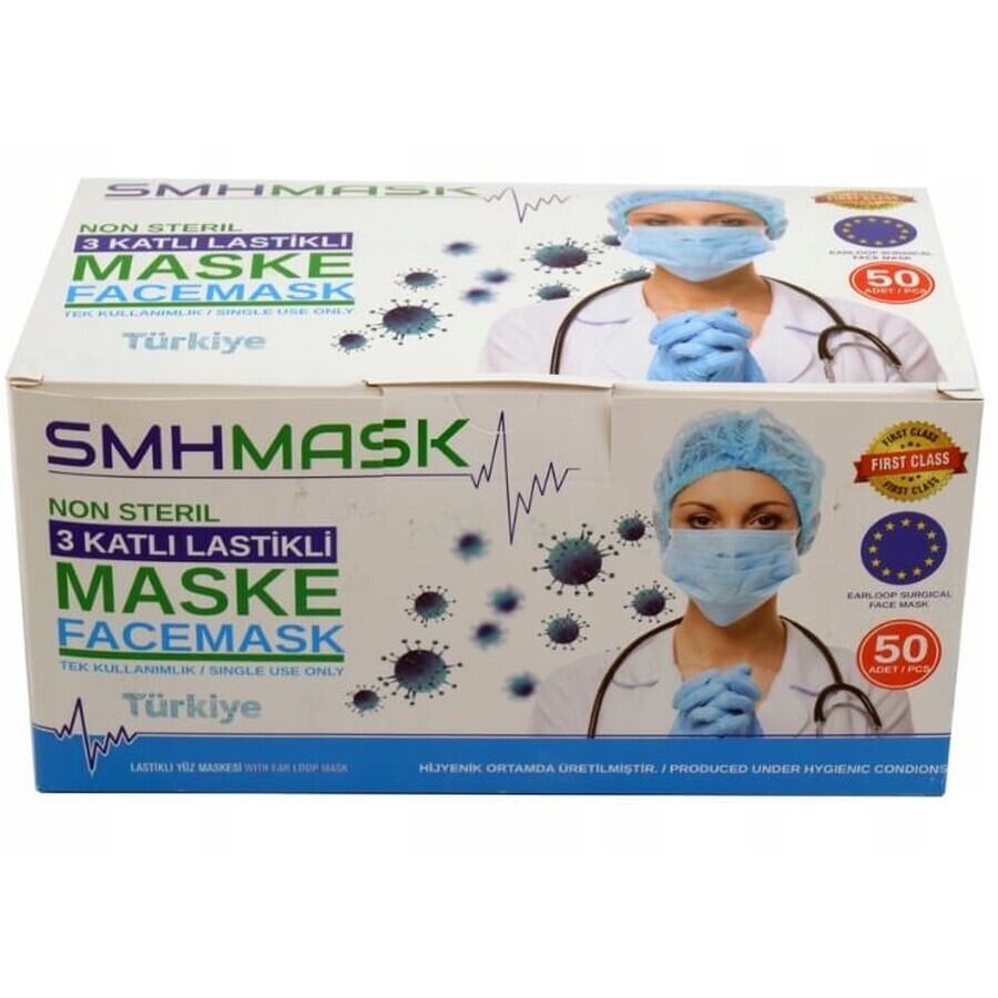 Masque chirurgical 3 couches sur élastique, 50 pièces