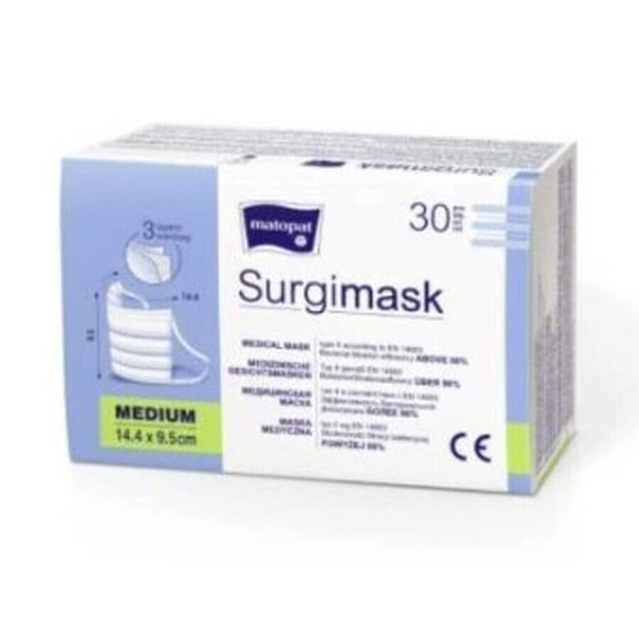 Surgimask, MED masques type II neopac, 3 couches M, 30 pcs - Longue durée !