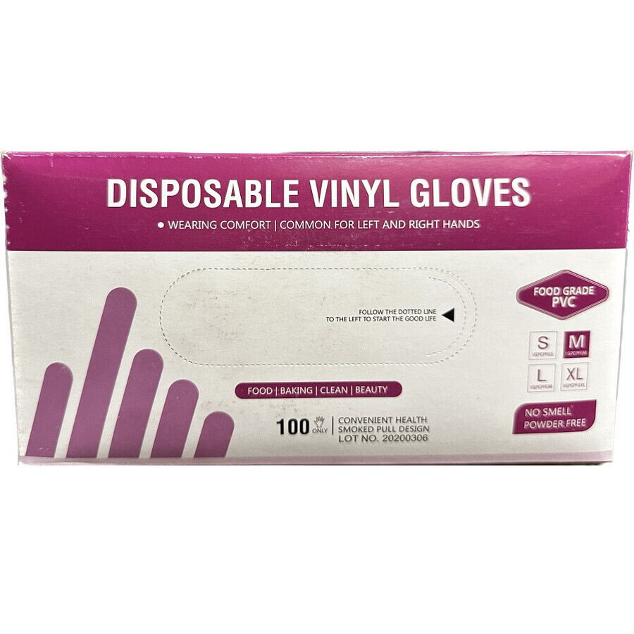 Gants en vinyle taille M, 100 pièces