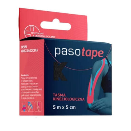 Pasotape Bande kinésiologique noire 5m x 5cm - Longue durée !