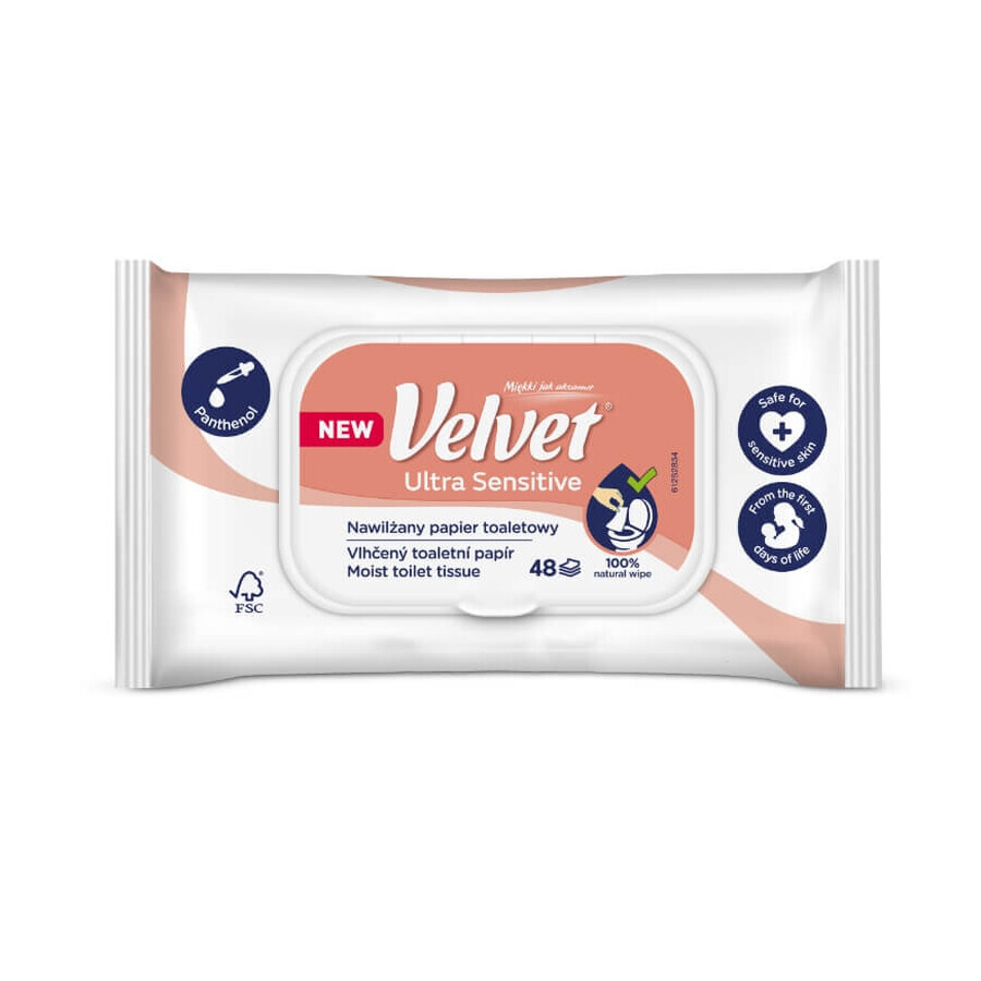 Velvet Ultra Sensitive, papier hygiénique humide, 48 pièces