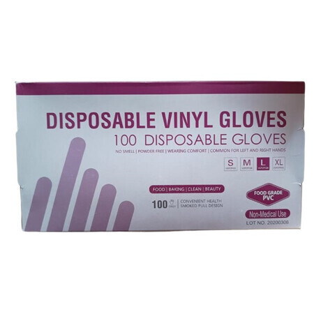 Gants en vinyle taille L, 100 pièces