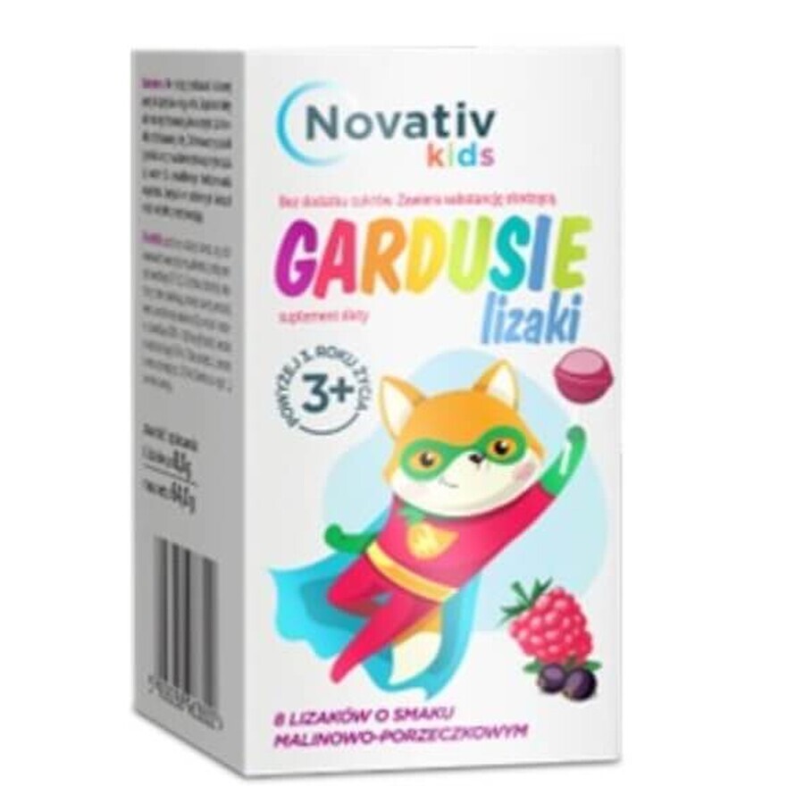 Novativ Kids Gardusie Lollipops au goût de framboise et de cassis, 8 pièces