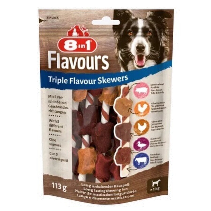 Brochettes triple saveur, friandises pour chiens, 113g