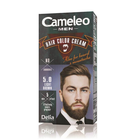 Cameleo Men Hair Colour Cream Beard and Hair Colour 5.0 Light Brown, 30ml