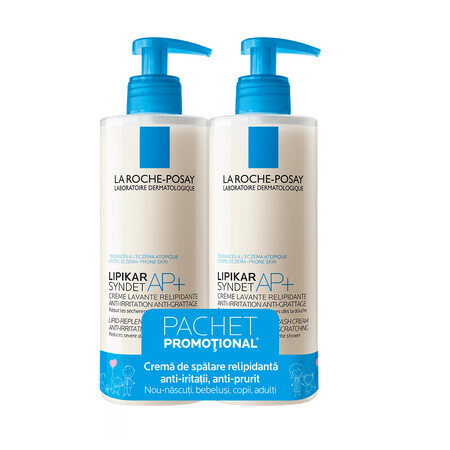 Lipikar Syndet AP+ Crème lavante anti-irritation pour peaux sensibles, 2 x 400ml, La Roche Posay