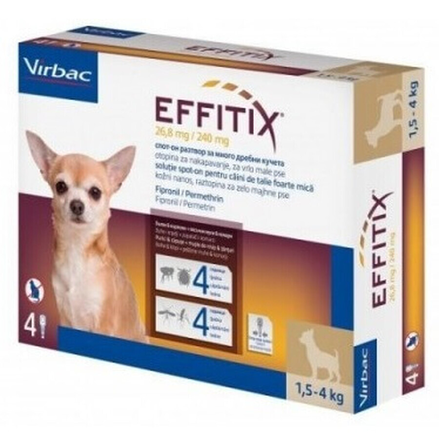 Antiparasitaire pour chiens 1.5-4 Kg Effitix XS, 4 pipettes, Virbac