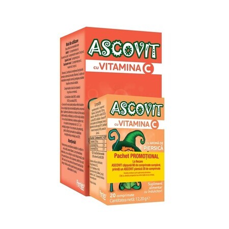 Pack Ascovit Vitamine C avec fraise arame 60 comprimés + Ascovit Vitamine C avec pêche 100 mg x 20 comprimés, Perrigo