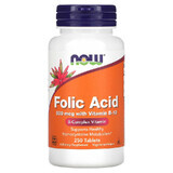 Acide folique 800 mcg avec vitamine B-12 25 mcg, 250 comprimés, Now Foods