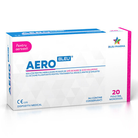 Aero Bleu solution de nébulisation à base d'eau avec acide hyaluronique, 20 ampoules x 5 ml, Bleu Pharma