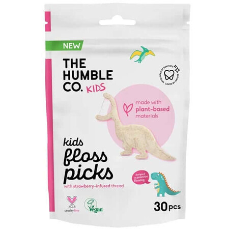 Kindertandzijde met aardbeiensmaak Kids Floss Picks, 30 stuks, Humble