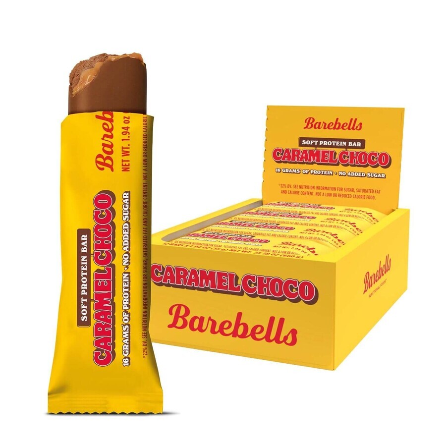 Barebells Soft Protein Bar, Barre protéinée aromatisée au caramel et au chocolat, 55 g