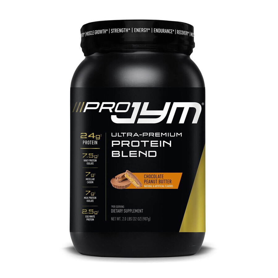 Jym Pro Jym Ultra-premium Protein Blend, Mezcla de Proteínas Premium con Sabor a Chocolate y Mantequilla de Cacahuete, 902 G