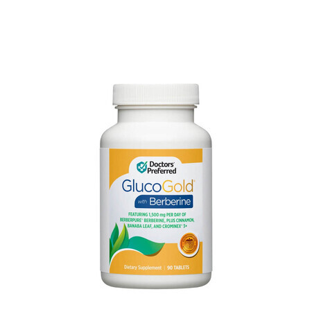 Doctors Preferred Glucogold With Berberine, Fórmula avanzada para reducir la glucosa en sangre con berberina, 90 Tb