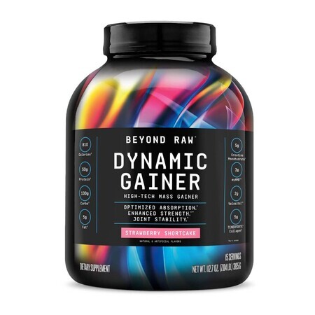 Gnc Beyond Raw Beyond Raw Dynamic Gainer Ganador de Masa de Alta Tecnología, Ganador de Proteína con Sabor a Tarta de Fresa, 3195 G