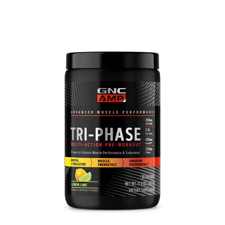 Gnc Amp Tri-phase Multi-action, Pre-allenamento al gusto di limone e lime, 363 G