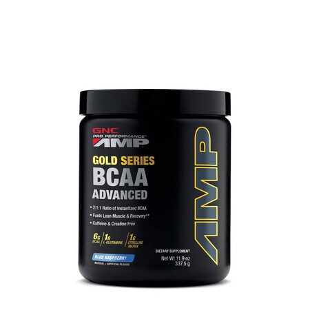 Gnc Pro Performance Amp Gold Series Bcaa Advanced, Fórmula avanzada de Bcaa con sabor a frambuesa azul, 337,5 G