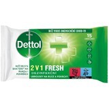 Dettol 2-in-1 Lingettes désinfectantes pour les mains et les surfaces 15 pcs