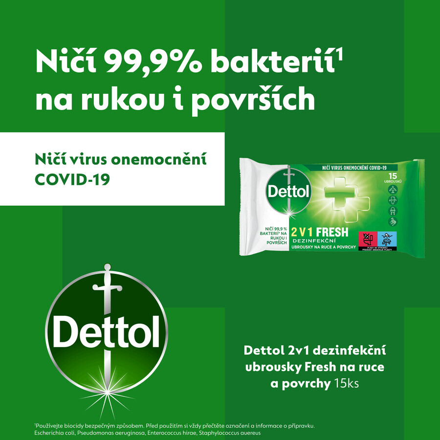 Dettol 2-in-1 Hand- und Oberflächendesinfektionstücher 15 Stück