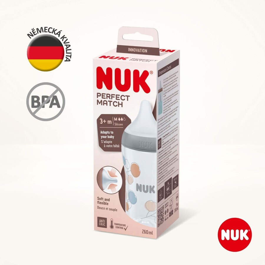 Bouteille Nuk Perfect Match avec contrôle de la température, grise 260 ml