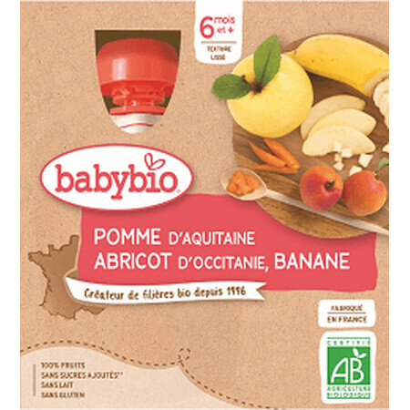 Babybio doypack măr, caisă, banană 4 x 90 g