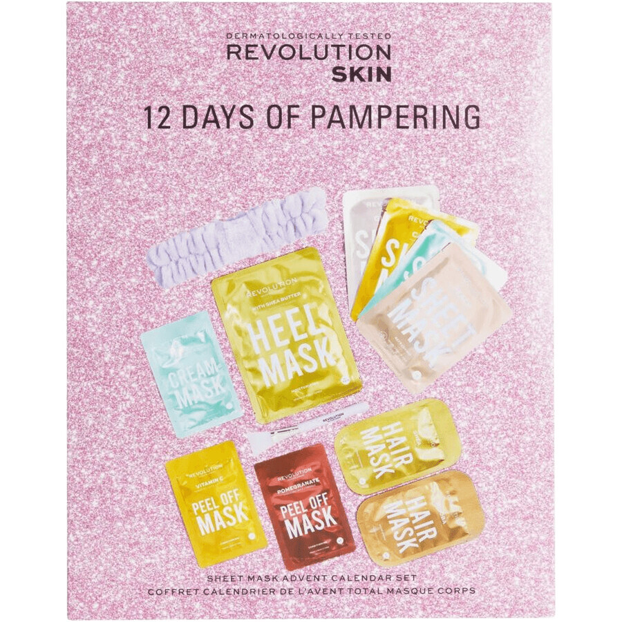 Revolution Skincare, Calendrier de l'Avent 12 jours de masques pour le visage, le corps et les cheveux, lot de 12