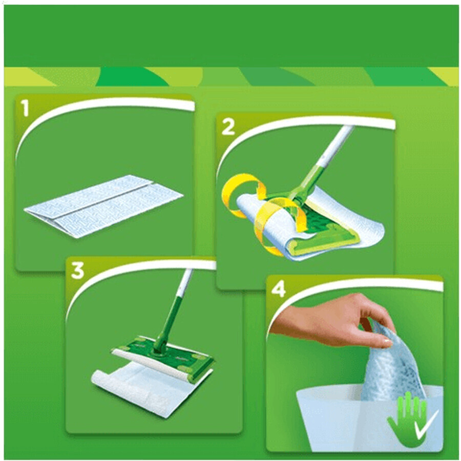 Kit de démarrage Swiffer avec 1 manche, 8 lingettes sèches et 3 chiffons de nettoyage