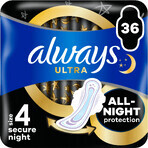 Always Ultra Secure Night Sanitary Pads (taille 4) avec ailettes 36 pcs