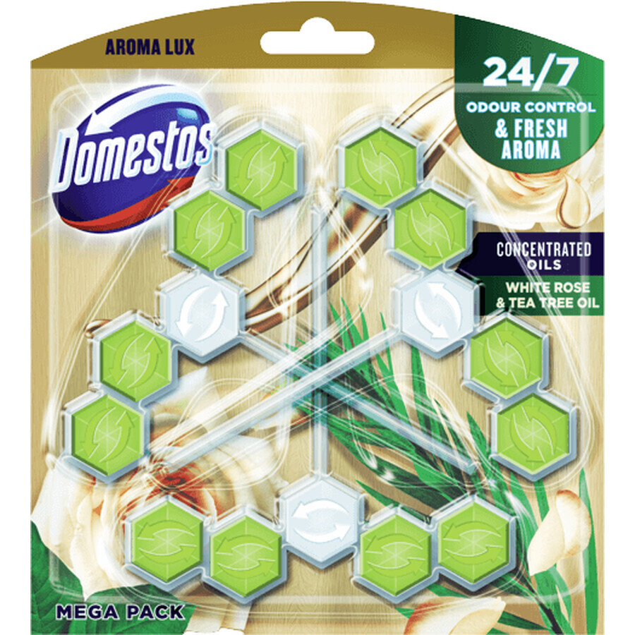 Domestos Aroma Lux Trandafir alb și ulei de arbore de ceai Bloc WC 3 x 55 g