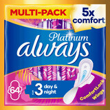 Always Platinum Day & Night (taille 3) Serviettes hygiéniques avec ailettes 64 pcs