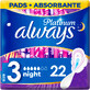 Serviettes hygi&#233;niques Always Platinum night (taille 3) avec ailettes 22 pi&#232;ces