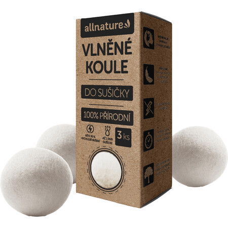 Allnature Boules de séchage en laine 3 pcs