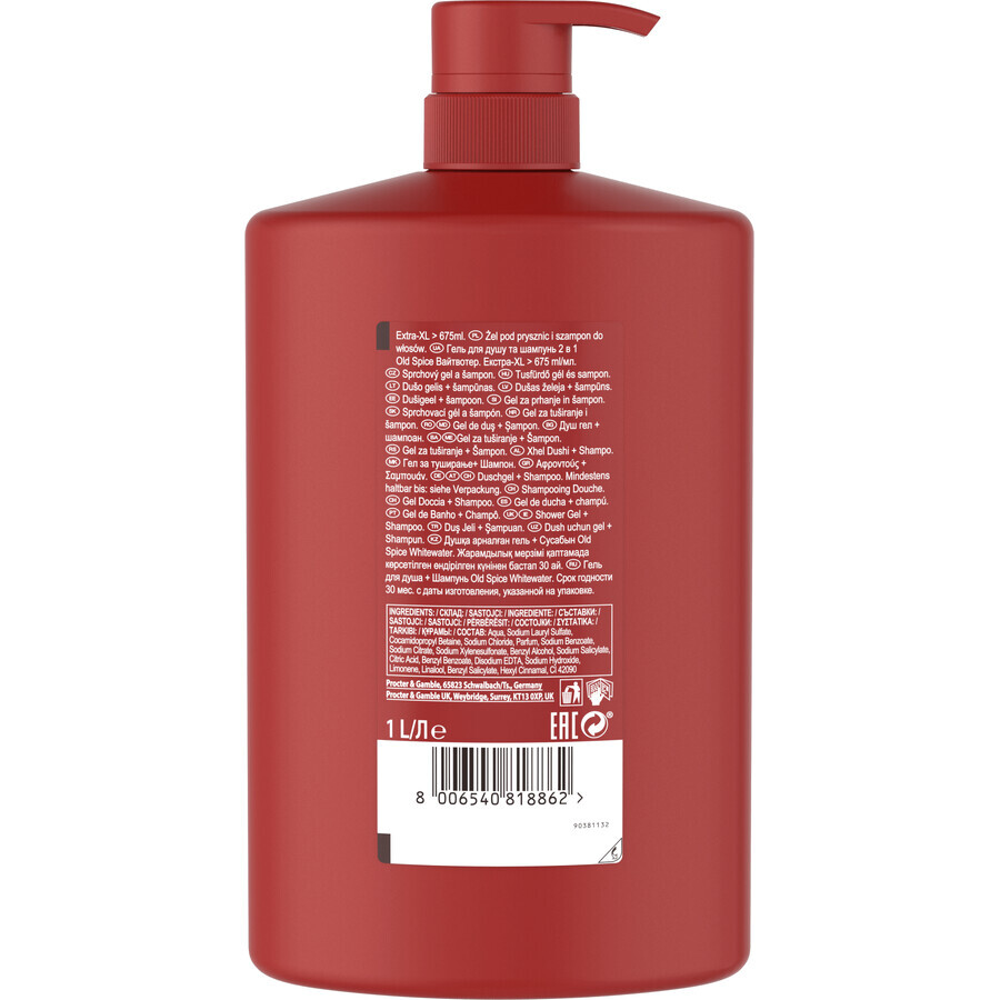 Old Spice Whitewater Gel de duș și șampon pentru bărbați cu aromă proaspătă 1000 ml