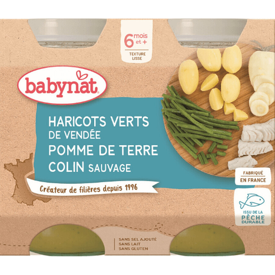 Babybio meniu cartofi și fasole verde cu știucă de mare 2 x 200 g