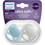 Philips Avent Fopspeen Ultrasoft Fopspeen Premium Neutraal 6-18m jongen 2 stuks