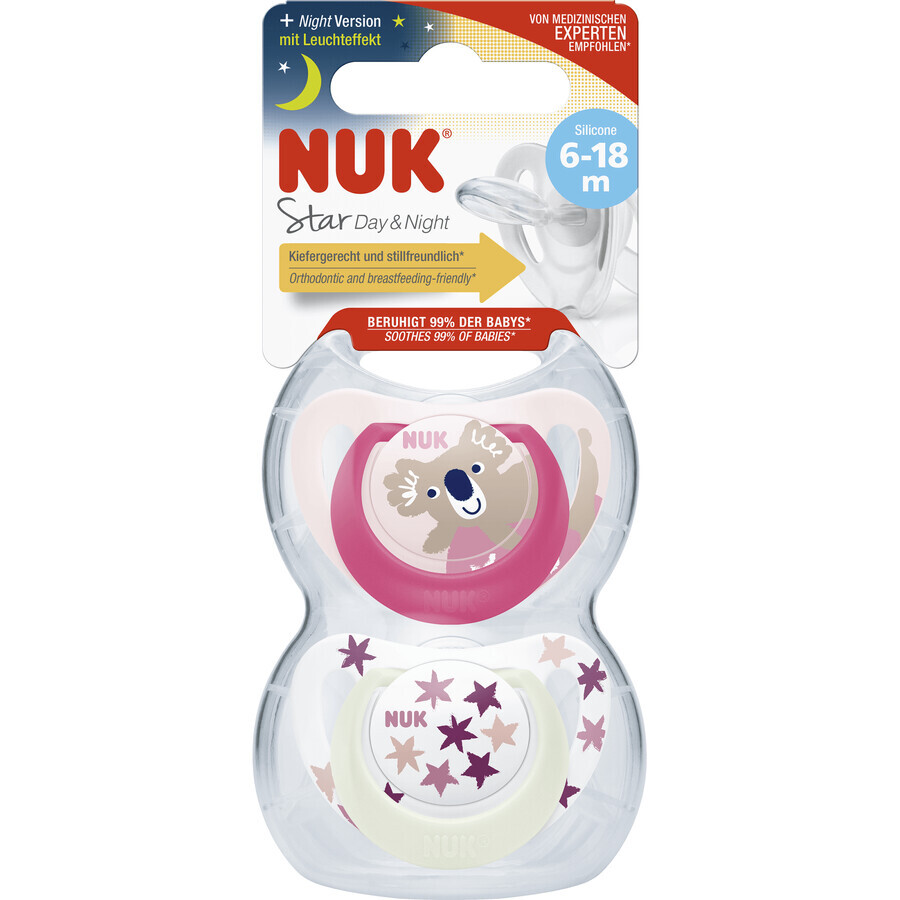 Nuk Soother Star Den&Night 6-18 m rose 2 pcs