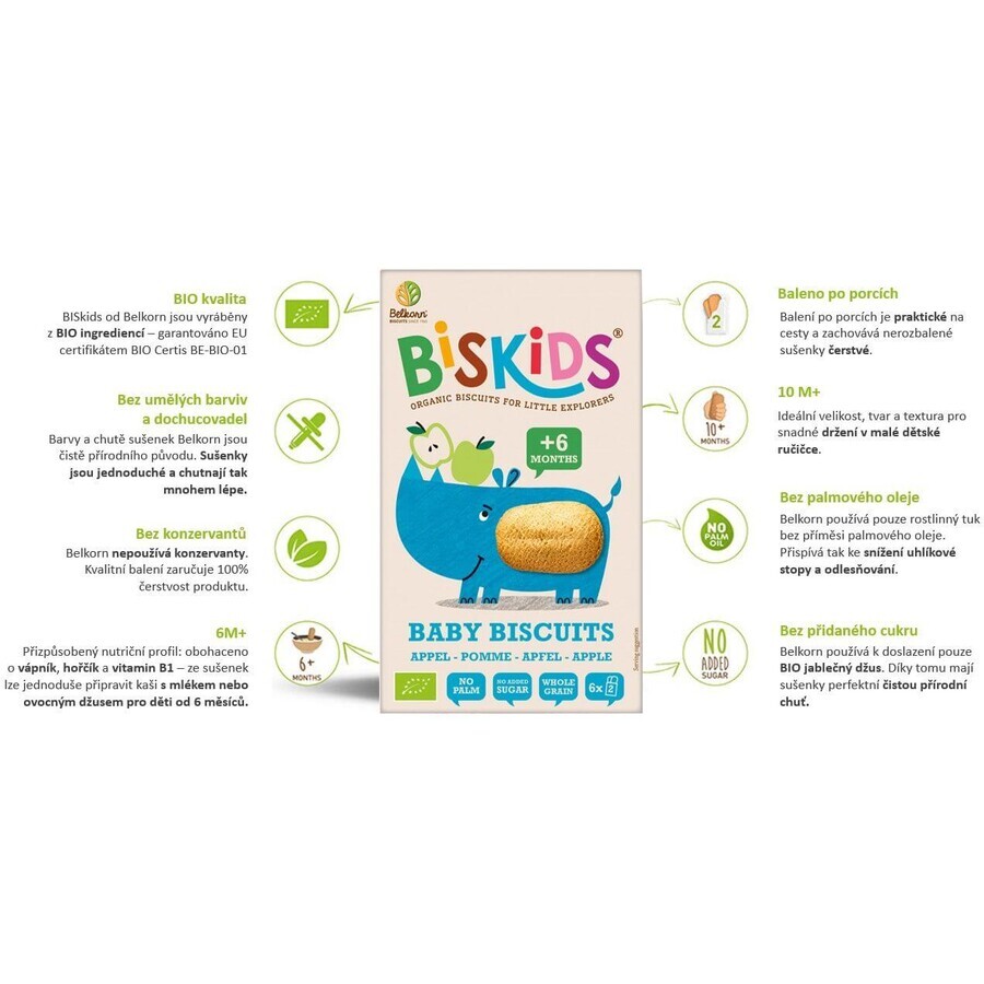 Belkorn BISkids Biscuits pour bébés bio au jus de pomme sans sucre ajouté 120 g