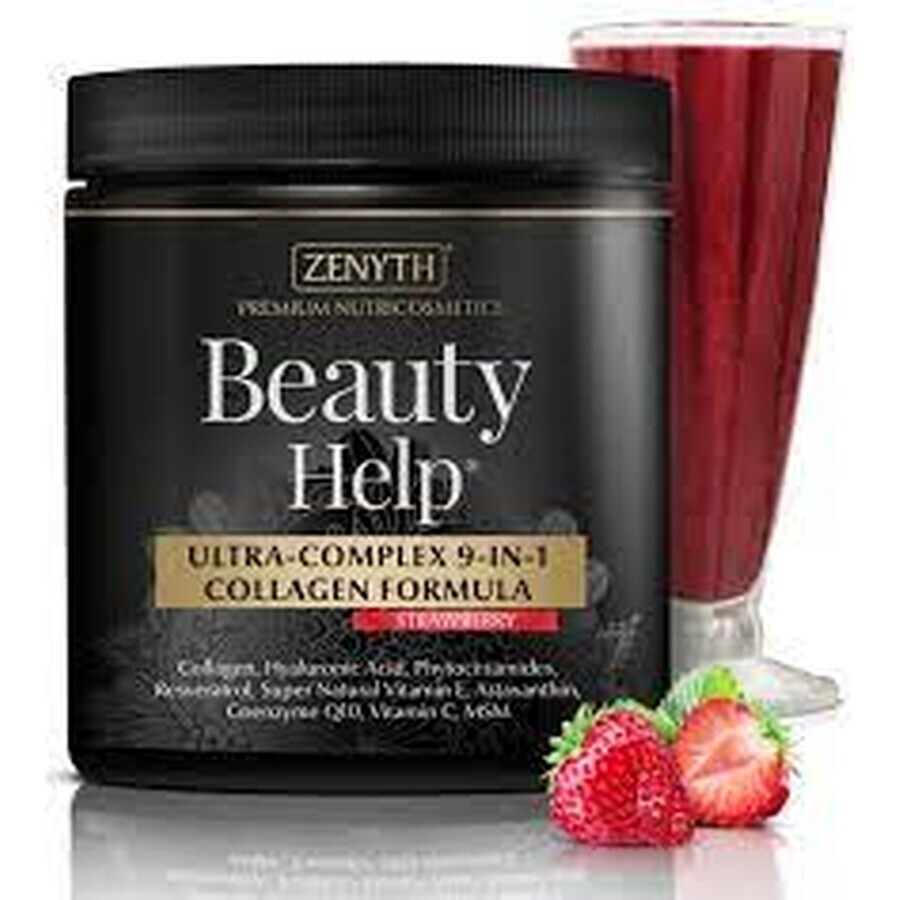 Beauty Help Formule Collagène Ultra-Complexe 9-en-1, Saveur Fraise, 300 g, Zenyth
