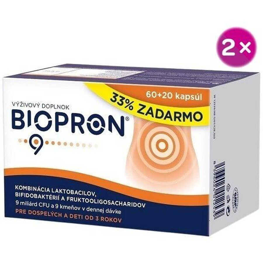 Biopron 9 Combination of lactobacilli, bifidobacteria and fructooligosaccharides 2 x 80 capsules