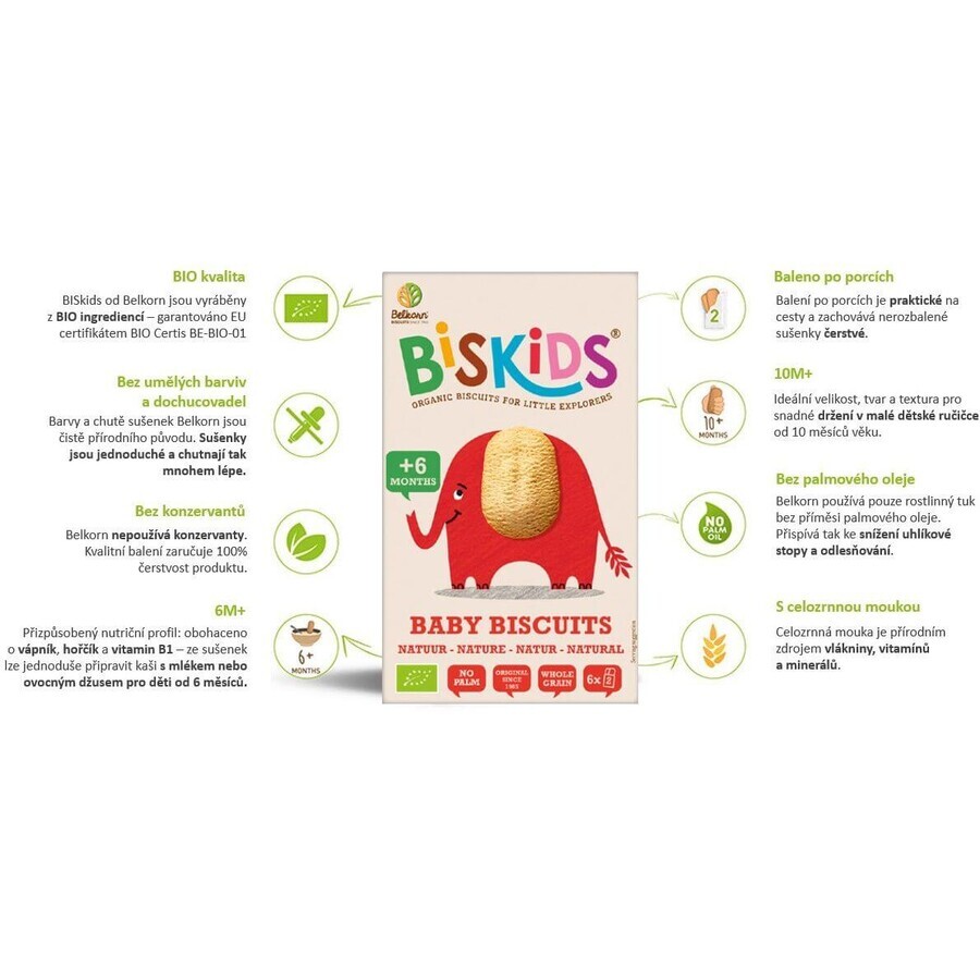 Belkorn BISkids Organic wholemeal baby biscuits Natural 6M+ 120 g