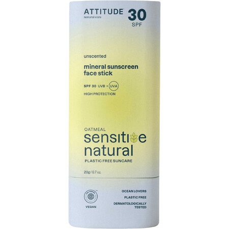 Attitude Stick 100% minéral pour le visage et les lèvres (SPF 30) pour les peaux sensibles et atopiques 20 g