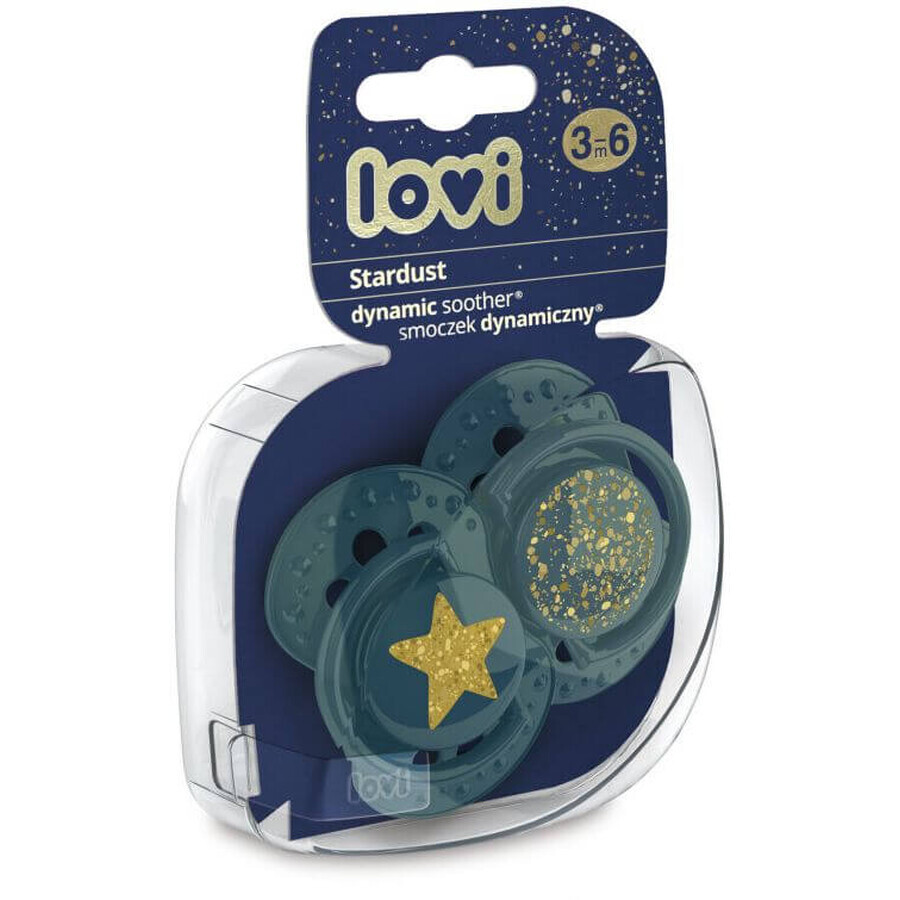 LOVI Silicone pacifier Dynamic Stardust 3-6 months, green, 2 pcs