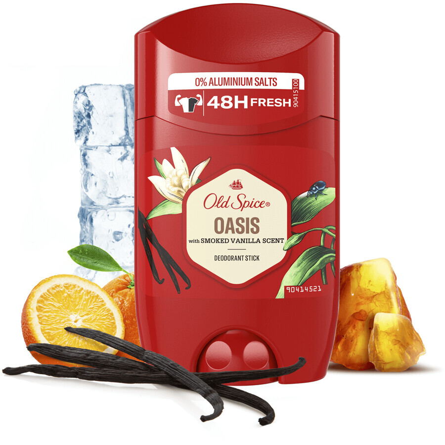 Old Spice Oasis Desodorante sólido para hombre, 48h de frescor con una fragancia de vainilla ahumada 50 ml