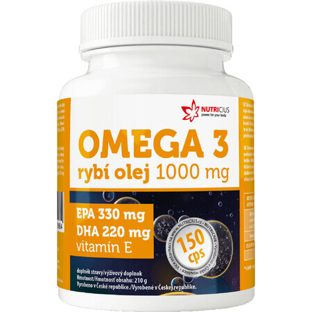 Nutricius Omega 3 Fish Oil 1000 mg EPA 330 mg/DHA 220 mg 150 gélules