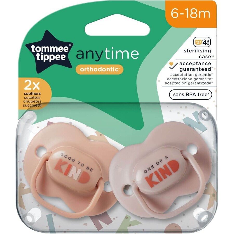 Tommee Tippee CTN AnyTime sucette en silicone, 6-18m, plusieurs couleurs 2 pcs