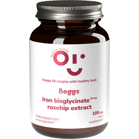 Beggs ijzerbisglycinaat 20mg, rozenbottelextract 100 capsules